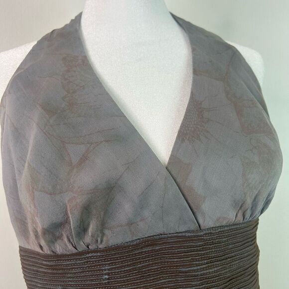 Carmen Marc Valvo Silk Halter Dress Size 6 Gray Whimsigoth Y2K Empire Waist - Picture 4 of 15
